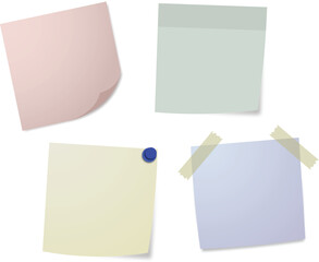 Set of realistic 3D office paper post it stickers poster vector illustration