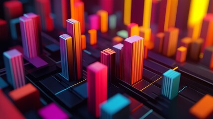 Obraz premium A detailed view of a 3D bar graph with interactive elements, featuring animated bars that highlight different financial metrics