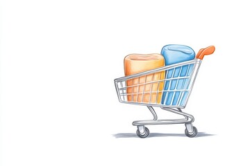 A colorful shopping cart filled with soap bars, perfect for showcasing cleanliness and shopping themes.