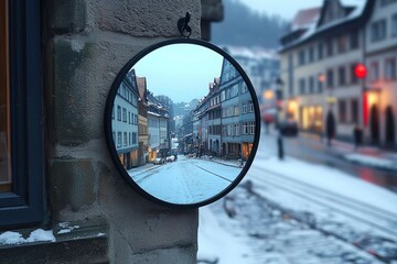 Cityscape Reflected in a Convex Mirror