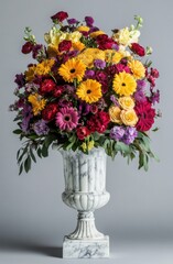 Fototapeta premium Elegant Floral Arrangement in Ornate Marble Vase