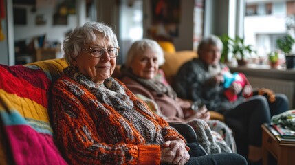 Elderly people organize community activities from a shared home. It demonstrates leadership, cooperation, and the social benefits of inclusion.