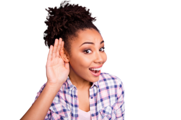 Close up photo astonished people youth hear confidential information impressed scandals excited open mouth scream wow omg unbelievable unexpected place hand palm plaid shirt isolated purple background