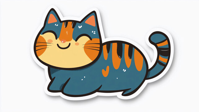 Happy smiling blue cartoon cat sticket design