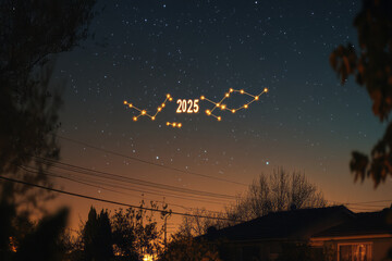 A night sky with 2025 written by stars, forming a constellation-like pattern,