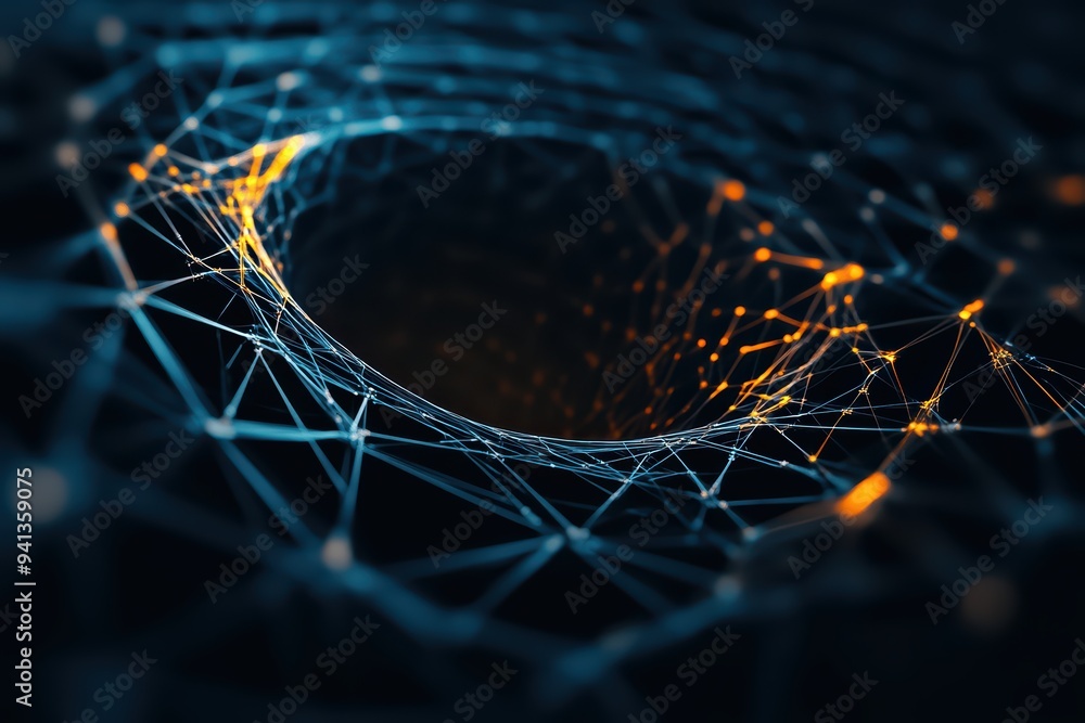 Poster A mesmerizing abstract image showcasing interconnected lines and nodes, creating a sense of depth and complexity.
