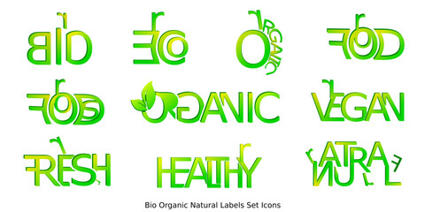 Modern Bio Natural Organic Labels icons Set. Bio Healthy foods illustration background.
