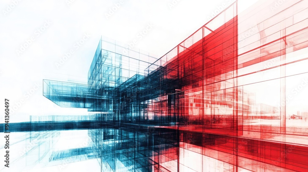 Poster abstract architectural design featuring dynamic lines and vibrant colors in a modern style, perfect 