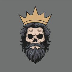 black and white king skull in golden crown with beard