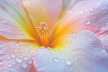 Fototapeta premium Close-Up of Delicate Pink and Yellow Flower with Dew Drops