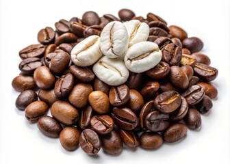 Naklejka premium coffee roasting artisanal high-quality gourmet luxury specialty whole beans ground beans coffee beans on white background