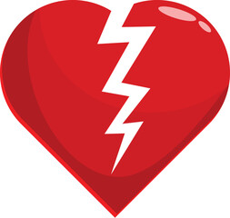 Red heart is being split by a lightning bolt, representing a sudden and painful separation