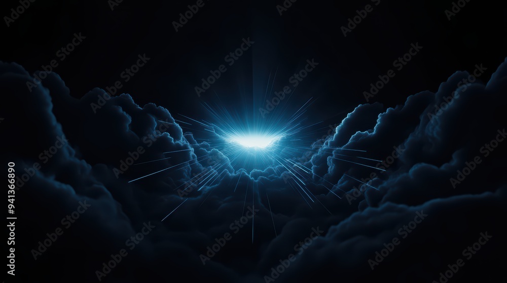 Poster a stunning display of light piercing through dark clouds, creating a captivating and dramatic atmosp