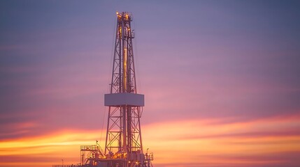 Obraz premium An oil rig basking in the warm glow of sunset.