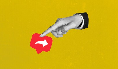Social media creative follower share symbol home page web trendy famous trend saved icon. Art collage digital pop modern art.