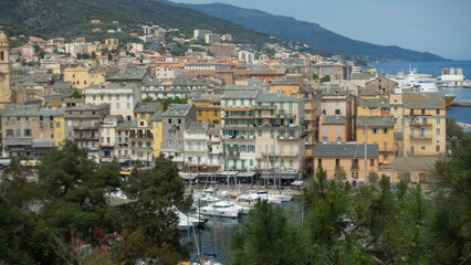 Bastia harbour in Corsica. The house that line the harbour in old town Bastia, Corsica.