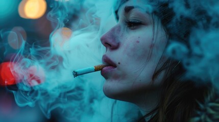 Obraz premium A person vaping on a urban sidewalk