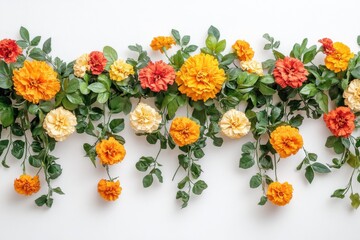 Obraz premium Vibrant Marigold Garland on White Background