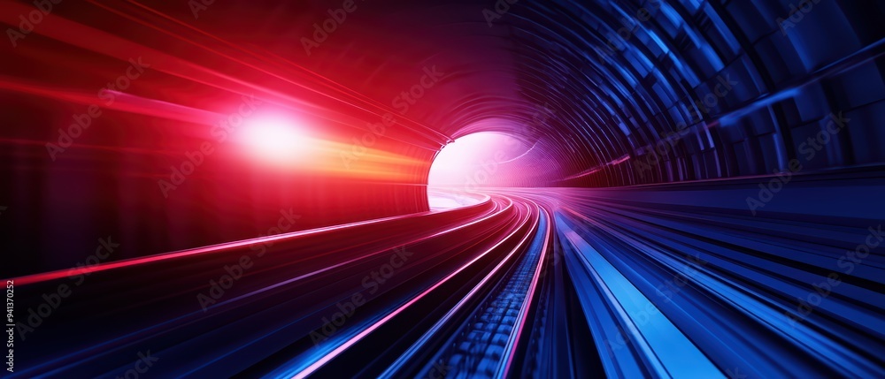 Poster a vibrant tunnel scene depicting light streaks and colors, creating a sense of speed and motion thro