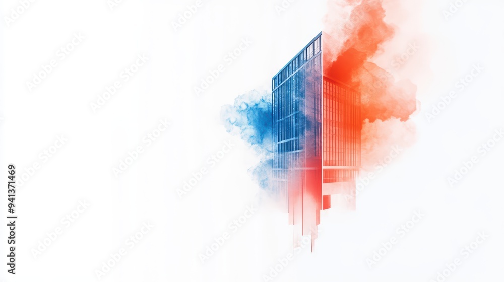 Aufkleber abstract architectural design with vibrant colors of blue and red, creating a modern and artistic bu