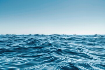 A serene lake scene with a bright blue sky