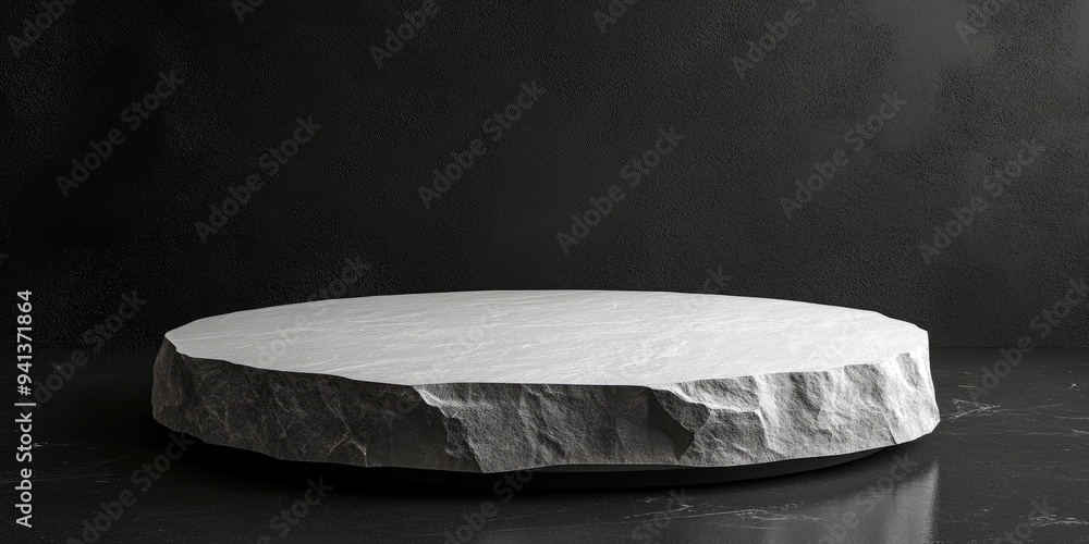 Poster 3D blank white stone against a black background Presentation display for commercial products showcase setting mockup scene 3D rendering