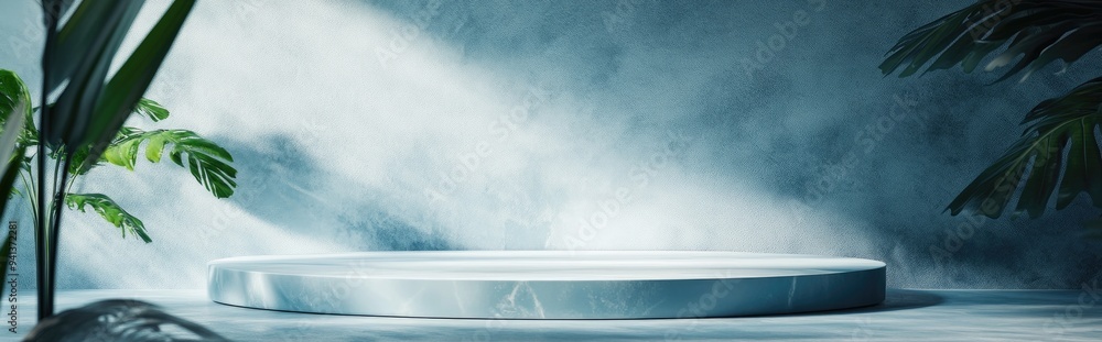 Poster 3d rendering of a minimalistic background for cream cosmetic products featuring a contemporary blue 
