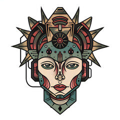 Cyborg very simple traditional tattoo flash styles illustration