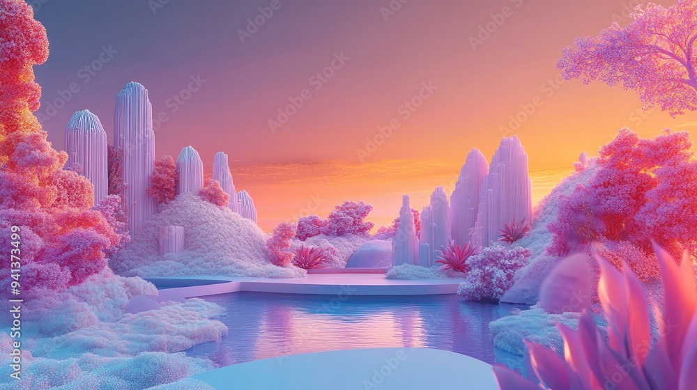 Poster 3d rendered natural backdrop with vibrant lighting designed for displaying cosmetic products in a la