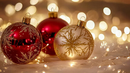 Elegant Christmas Ornaments with Golden Bokeh Background