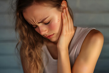 Fototapeta premium Woman Scratching an itch . Sensitive Skin, Food allergy symptoms, Irritation