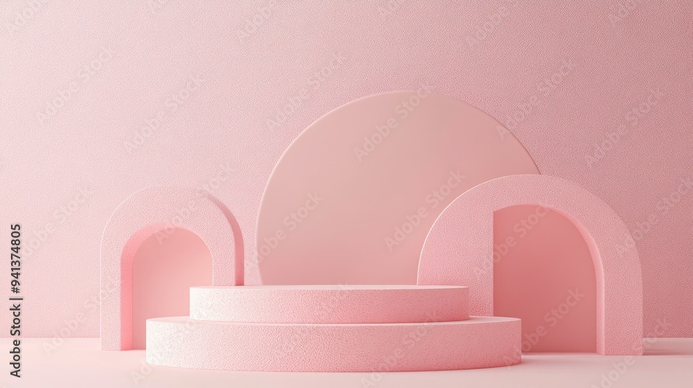 Poster 3d abstract geometric shape in pink pastel podium designed for product display 3d rendering