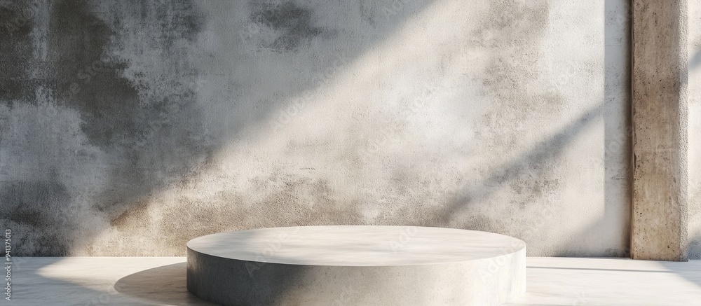 Poster 3d rendering of an empty mockup scene featuring a concrete texture podium for product presentation