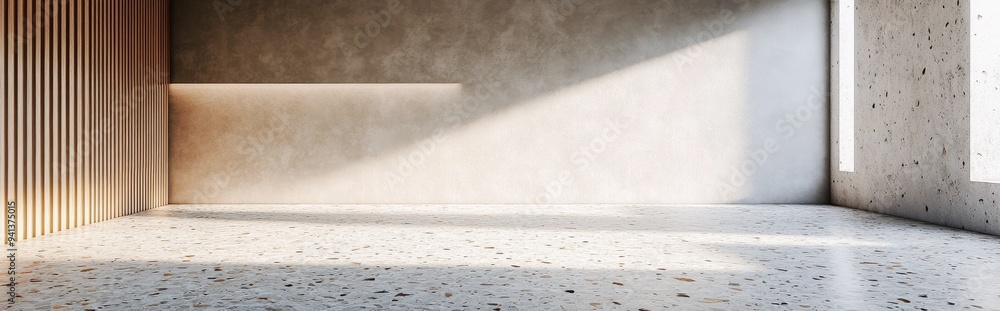 Aufkleber 3D render of an empty space featuring a terrazzo pattern floor and a textured wall
