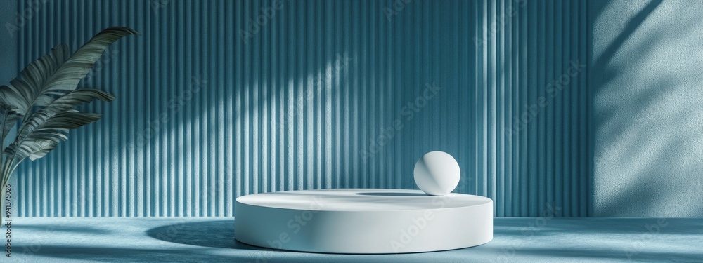 Aufkleber 3d mockup of a blue and white product podium featuring a minimal abstract background rendered in 3d