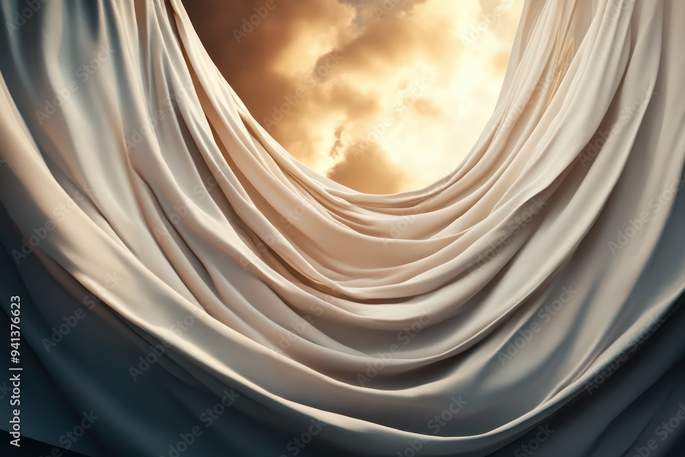 Poster elegant draped fabric revealing a soft light, creating a serene and captivating atmosphere with fold