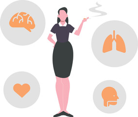 The girl is standing holding a cigarette.