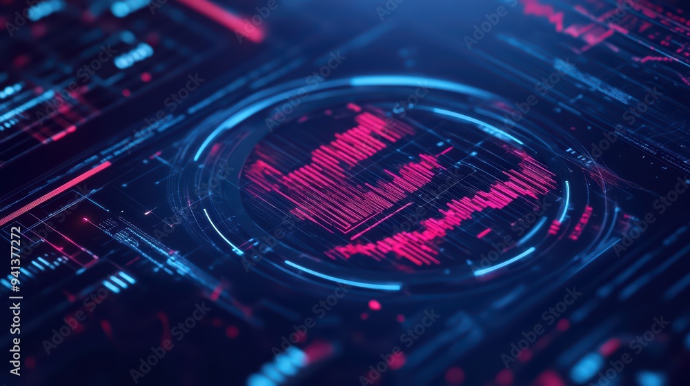 Poster futuristic data visualization with vibrant colors featuring graphs and charts, perfect for tech and 