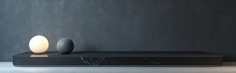 3D rendering of a minimalist background for cosmetic products featuring a sleek black podium