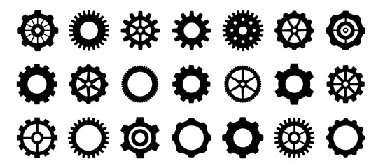 Gear set. Black gear set. Gear setting vector icon. Gear wheel isolated on white background