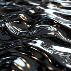 Abstract Black Liquid with Glitter and Light Reflections