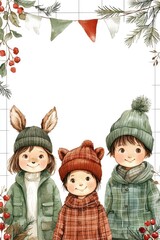 Fototapeta premium Winter Wonderland Three Friends in Festive Attire