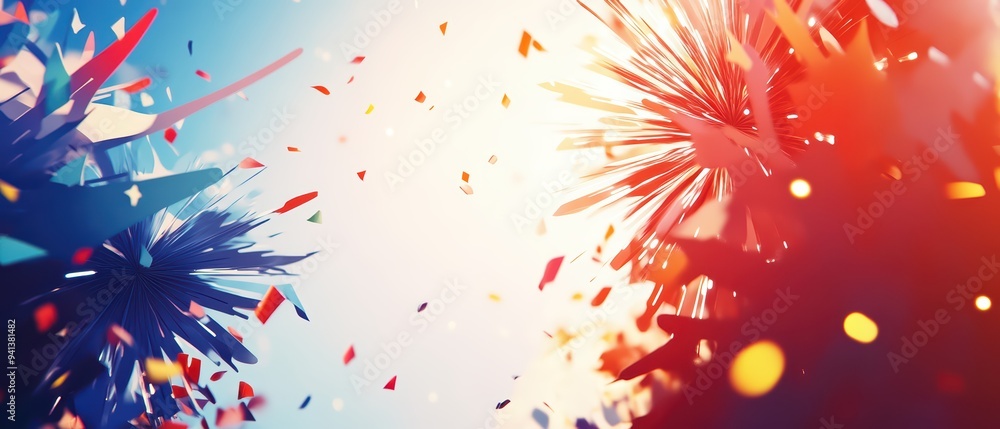 Poster vibrant explosion of colors with abstract shapes, creating a dynamic and festive atmosphere perfect 
