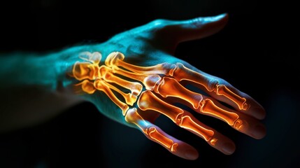 X-ray of a human hand revealing skeletal structure and bones