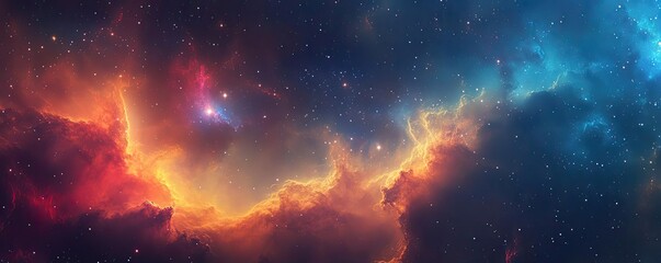 Fototapeta premium A beautiful cosmic nebula filled with vibrant colors and sparkling stars, showcasing the wonders of the universe.