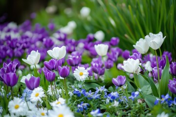 Fototapeta premium Blooming Garden A Lively Display of Purple and White Flowers