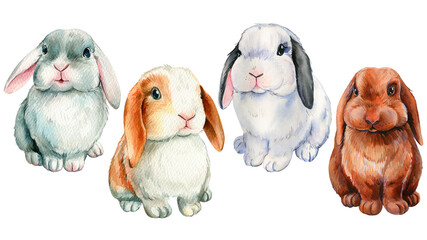 Cute bunny hand drawing, baby bunny, rabbit on an isolated white background. Set animals watercolor illustration, poster