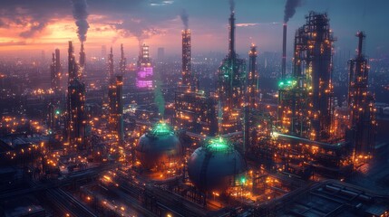 Fototapeta premium Industrial Cityscape at Dusk Generative AI