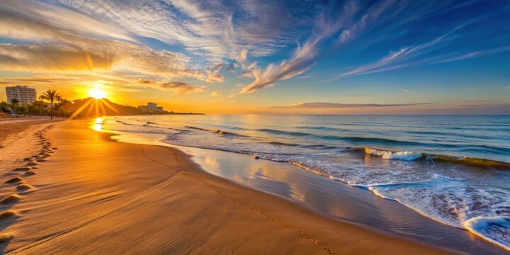Sunrise on the sandy beach of Oropesa del Mar, Costa Azahar, sunrise, beach, Oropesa del Mar, Costa Azahar, horizon
