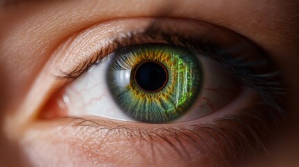 Fototapeta premium Close-up of a vibrant green eye highlighting intricate details and captivating colors for artistic and medical use.
